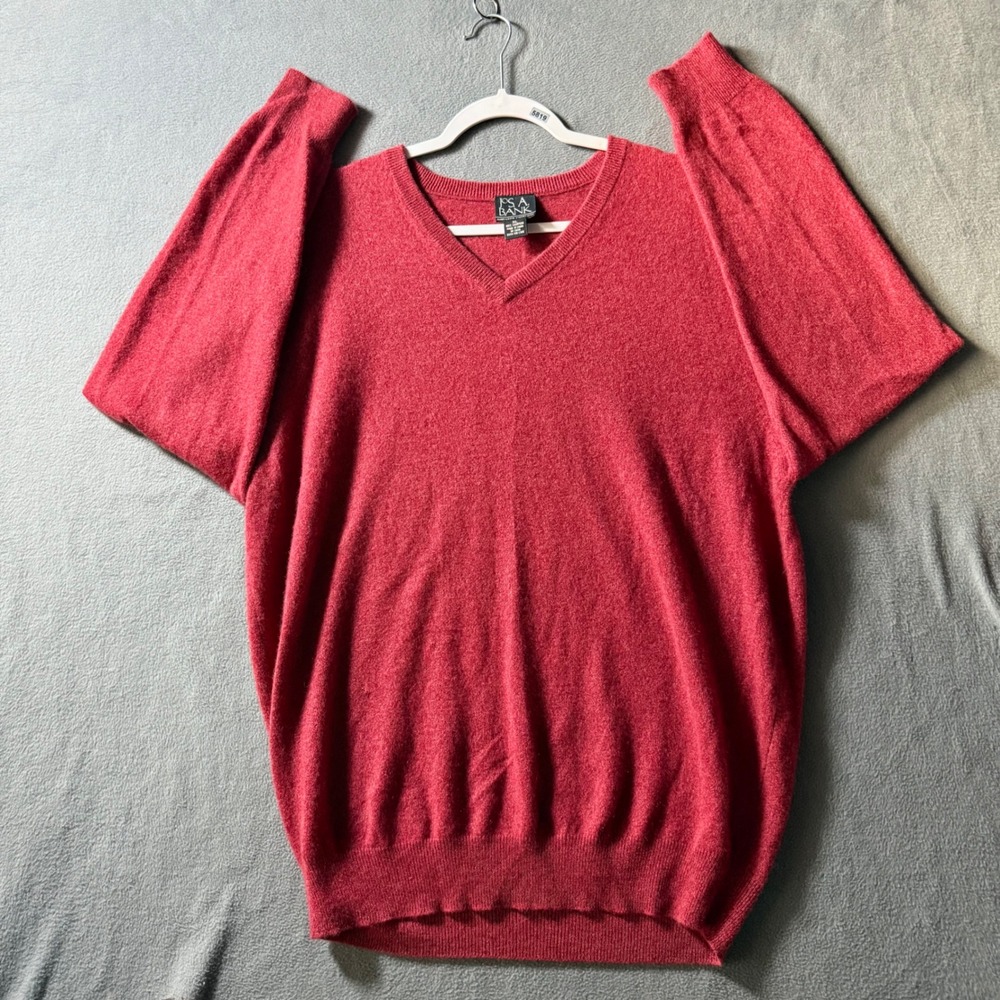 Jos A Bank Mens XL Red 100% Cashmere V-Neck Sweater Executive Collection Raglan